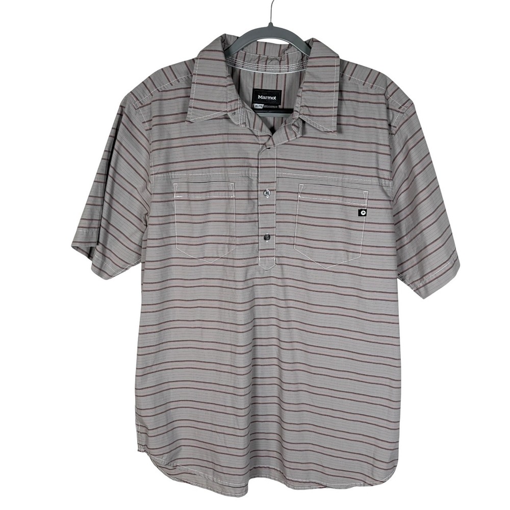 Marmot Shirt Men XL Euclid Short Sleeve 4‎ Button Pullover Stripe Hiking Outdoor